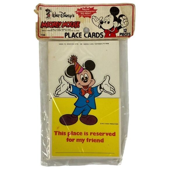 Mickey Mouse Die-Cut Place Cards Pkg of 12 Walt Disney Productions Vtg 1980s - Picture 1 of 3